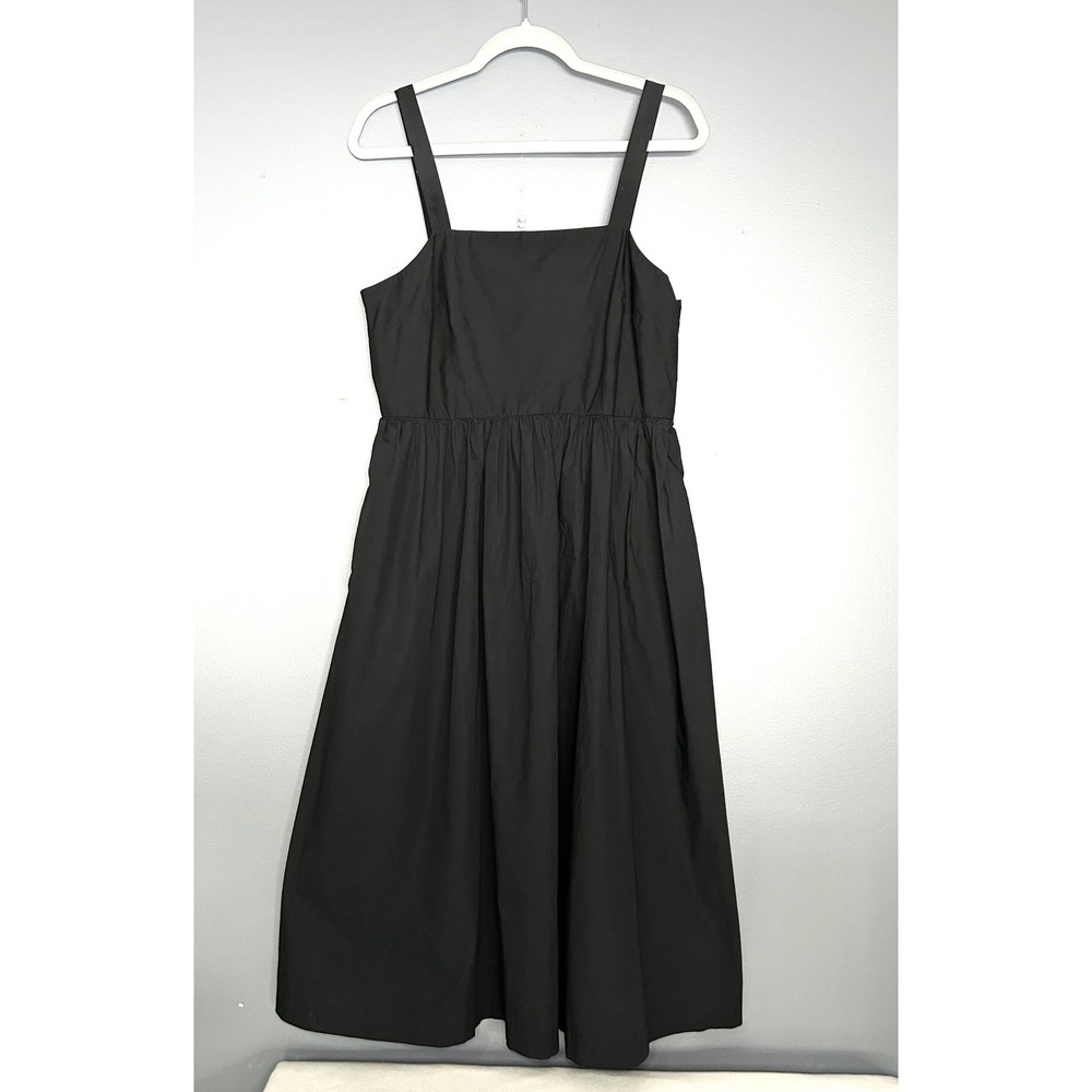 A New Day Dress Womens L Black Square Neck Smocked Midi Sundress Pockets Cotton - Picture 4 of 15